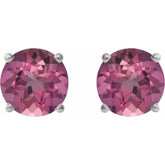 Platinum 6 mm Natural Pink Tourmaline Stud Earrings